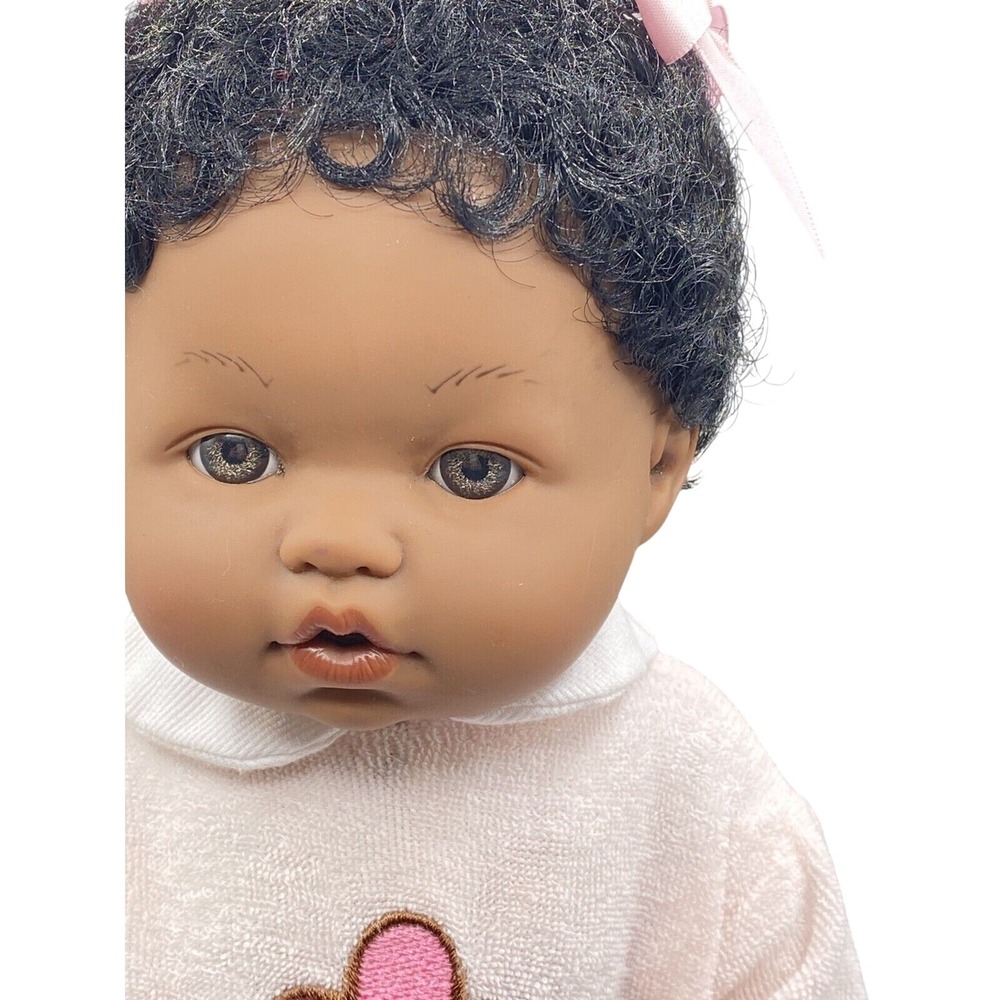 FAO‎ Schwarz Emma Beautiful Black Baby Doll Curly Hair Pajamas Realistic 13.5"